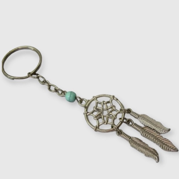 Dream Catcher Key Chain Silver Tone Simulated Turquoise Dangle Feathers VTG 70’s - Picture 10 of 12
